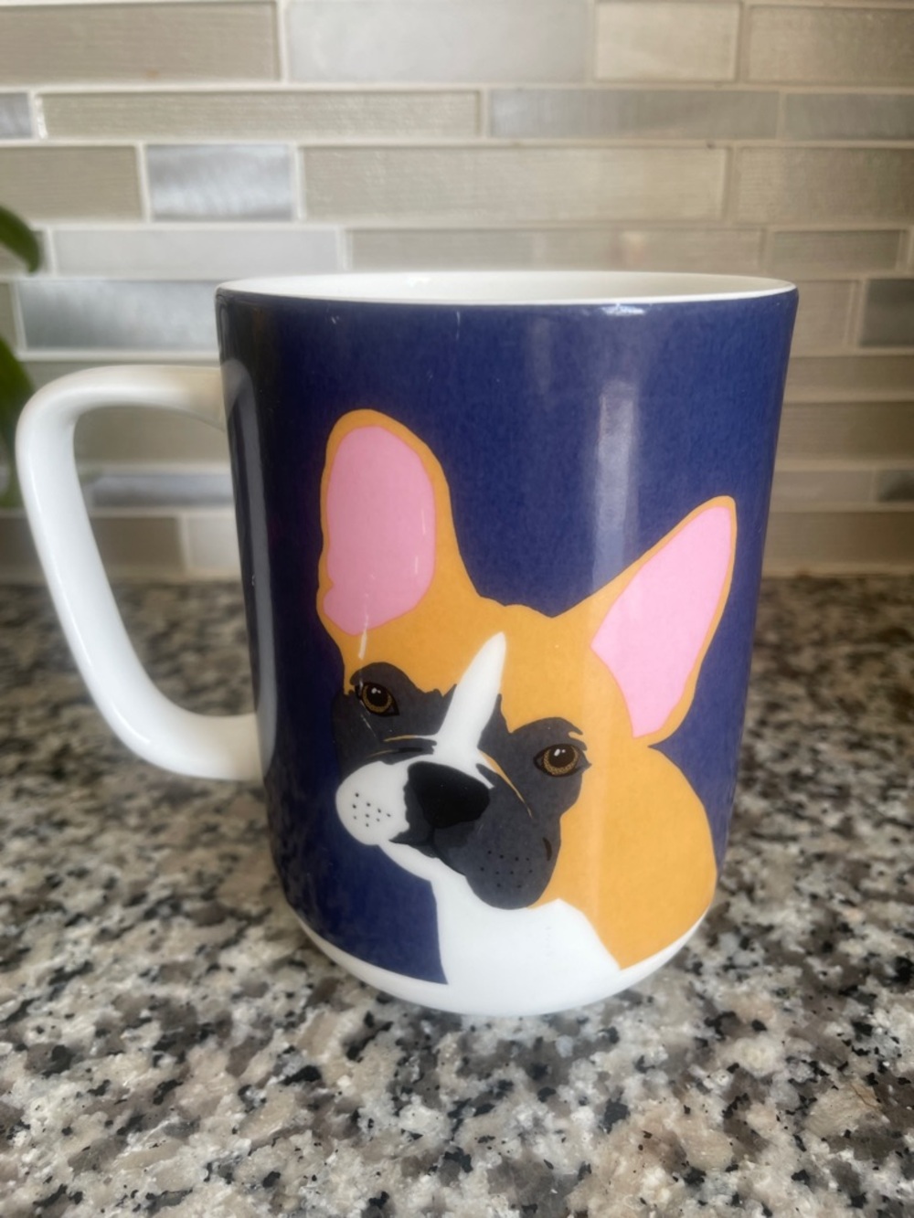 Designed In England Navy Bone China Tan Pink Dog Accent Mug NWOT - Picture 2 of 8